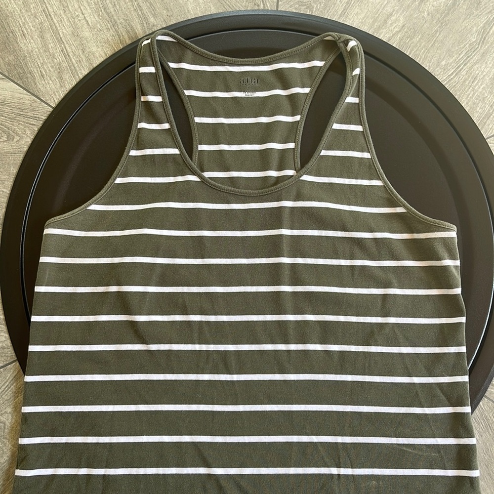 Racer-back Tank Top a.n.a Dark Sage Green with White Stripes